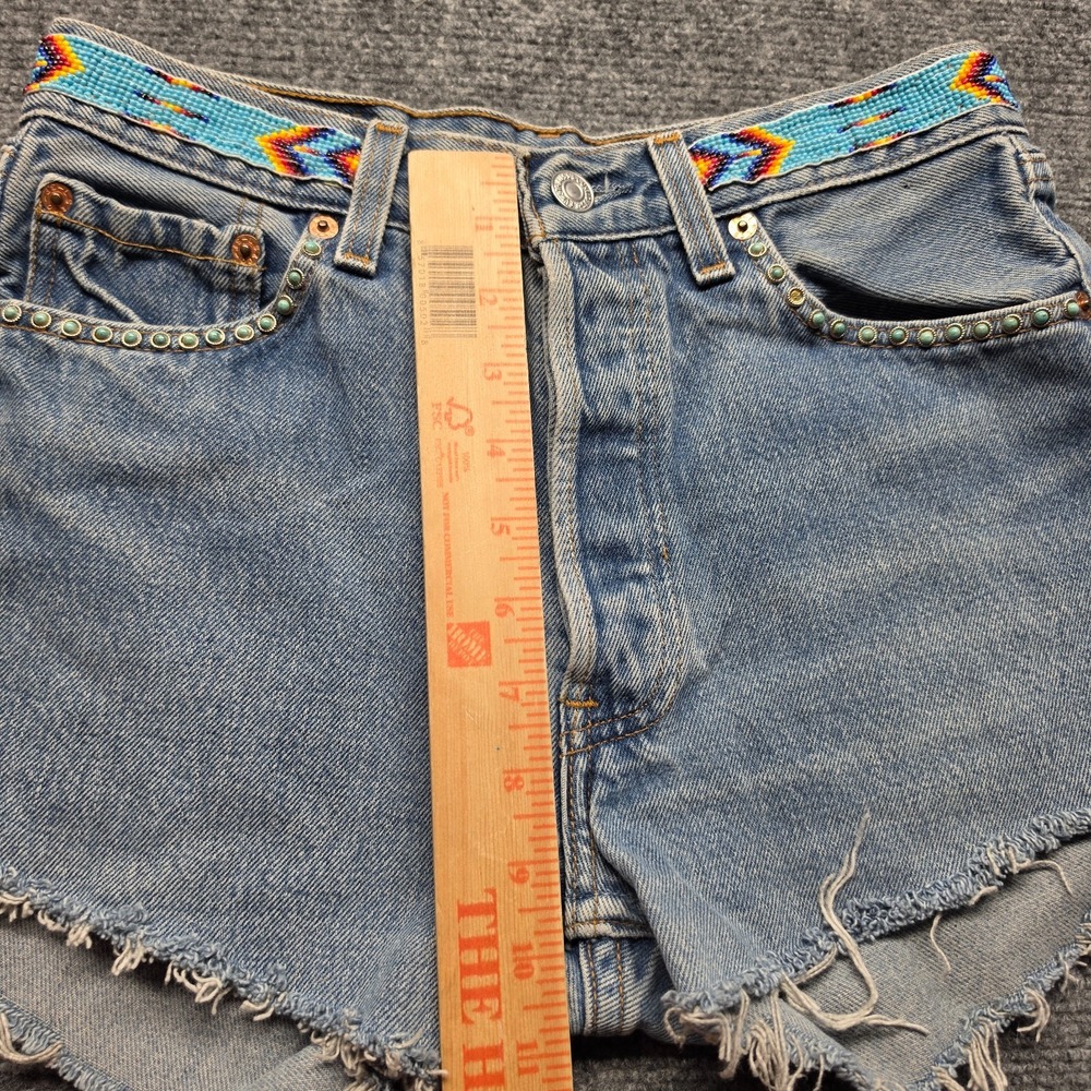 Levis 501 Vintage 80s USA Streets Ahead Beaded Turquoise Studded Denim Shorts 27 - Picture 8 of 11